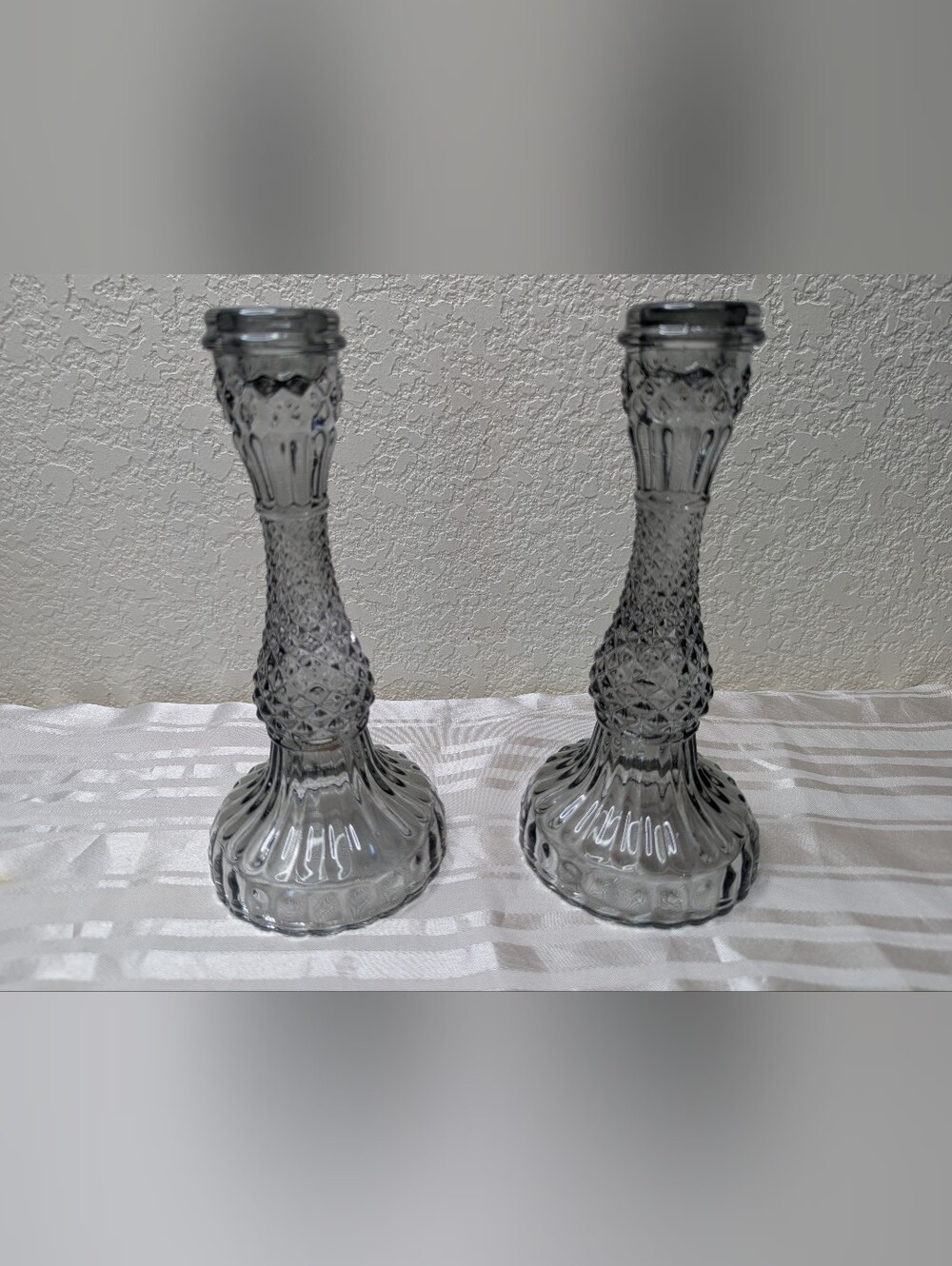Glass Candle Holders Gray 8 Inches Tall Gothic Halloween Vampire Vintage Elegant